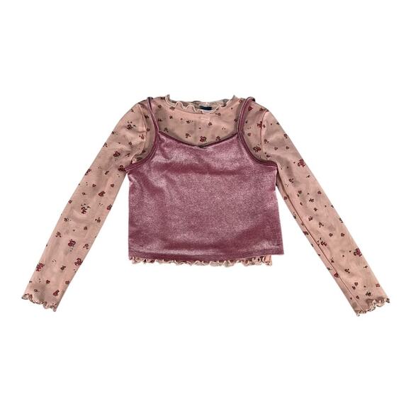 Old Navy 2-In-1 Velvet Cami and Printed Sheer Top For Girls Size Small 6-7 - Picture 1 of 5